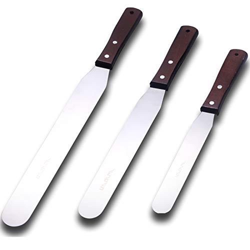 316jI9AzNGL.jpg LEGERM Straight Icing Spatula Stainless Steel Baking Set of 6, 8" & 10" Wooden Handle Cake Decorating Frosting Spatulas - Image 1