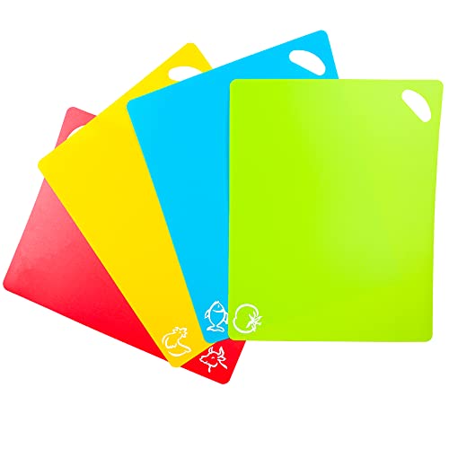 31HyQEHftSL.jpg Kimmoker Flexible Cutting Boards Set, Cutting Board Mats for Cooking, Colored Cutting Board Set with Easy-Grip Handles, Flexible Plastic Cutting Sheet Set of 4 (1) - Image 1