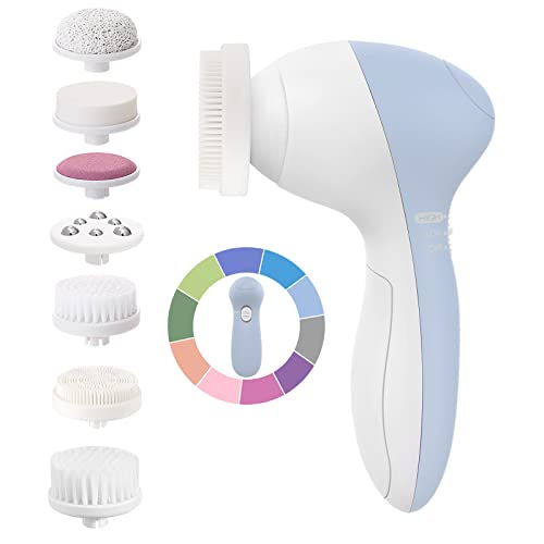 31k52BVa2iL.jpg Facial Cleansing Brush Face Scrubber: COSLUS 7in1 JBK-D Electric Exfoliating Spin Cleanser Device Waterproof Deep Cleaning Exfoliation Rotating Spa Machine - Electronic Acne Skin Wash Spinning System - Image 1