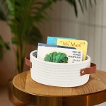 ABenkle Small Woven Basket, Mini Cotton Rope Storage Basket, Tiny White Basket, Shelf Basket, Oval Decorative Toy Dog Cat Basket for Nursery, Kids Room, Empty Gift Basket Baby Basket, 10" x 6" x 4" XS - Image 8