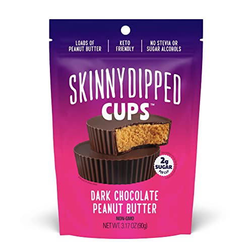 41YxnqX07dL.jpg SkinnyDipped Dark Chocolate Peanut Butter Cups, 2g Sugar per Cup, Keto Friendly, No Palm Oil, Gluten Free, 3.2oz, 4 Pack (24 Cups Total) - Image 1