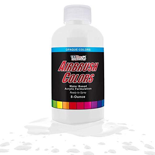 41nnYltJ4L.jpg US Art Supply White Opaque Acrylic Airbrush Paint 8 oz.- Ready to Spray and Also Great Acrylic for Pouring Art - Image 1