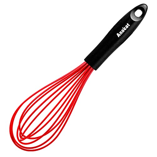 41qa0E5xEkS.jpg ANAEAT 10.5" Silicone Whisk, Thick Stainless Steel Wire Inner - Heat Resistant Kitchen Whisks for Non-Stick Cookware, Balloon Egg Beater for Whisking, Blending, Beating, Frothing & Stirring (Red) - Image 1