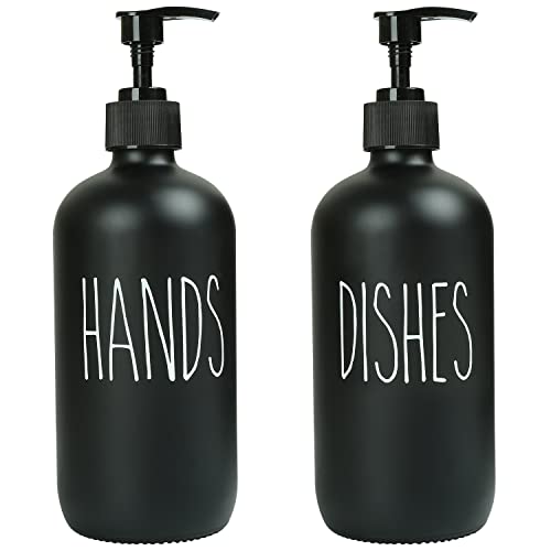 41tt7hgkfoL.jpg MOMEEMO Soap Dispenser Set 2 Pack, Contains Dish Soap Dispenser and Hand Soap Dispenser. 16 Oz Black Soap Dispenser with Black Plastic Pumps, Perfect for Black Kitchen Decor. (Black) - Image 1