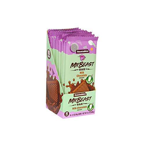 41uLV2X8m-L.jpg Feastables MrBeast Milk Chocolate Bars - Made with Grass-Fed Milk Chocolate and Organic Cocoa. Only 5 Ingredients, 10 Count - Image 1