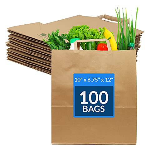 41v7M4lj8pL.jpg Reli. Kraft Paper Bags w/ Handles (100 Pcs, Bulk) (Large 10"x6.75"x12") Brown Paper To Go / Take Out / Restaurant / Bags with Handles, Shopping Bags, Retail Bags, Gift Bags; 25% larger than 10"x5"x13" - Image 1