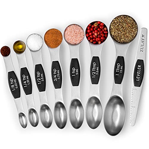 514QLPNUHL.jpg Zulay Kitchen Stackable Magnetic Spoons Set of 8 - Dual Sided Magnetic Measuring Spoons Set Fits In Spice Jars - Stainless Steel Measuring Spoons Magnetic For Dry and Liquid Ingredients (Black) - Image 1