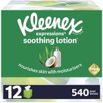 Kleenex Expressions Soothing Lotion Facial Tissues with Coconut Oil, Aloe & Vitamin E, 12 Boxes, 45 Tissues per Box, 3-Ply (540 Total Tissues)