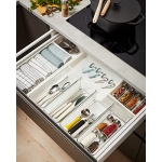 Hudgan 8 Pack Clear Plastic Drawer Organizer Bins Set, Stackable Cutlery Storage Bins Trays for Organizing Kitchen Supplies, Bathroom Supplies, Office Supplies, Crafts, Gadgets, Cabinet Supplies - Image 7