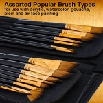 U.S. Art Supply 15 Piece Artist Long Handle Synthetic Paint Brush Set - Multi Functional Watercolor Gouache Oil Acrylic Brush Set in Zippered Nylon Pop-Up Travel Storage Case - Image 4