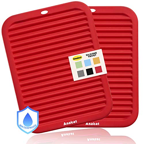 51IGuUwx1L.jpg Anaeat 2 Pack Silicone Trivets for Hot Pots and Pans - Heat Resistant Real Silicone Hot Pads for Kitchen Counter, Multi-Purpose & Durable Trivet Mat for Hot Dishes, Jar Opener, Spoon Holder (Red ) - Image 1
