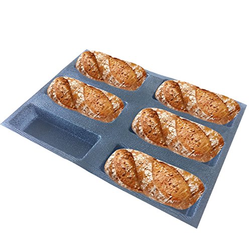 51II8yA4rdL.jpg Bluedrop Silicone Bread Forms Square Shape Bread Molds Non Stick Bakery Trays Silicone Coated Fiber Glass 6 Caves Rectangle Moulds - Image 1