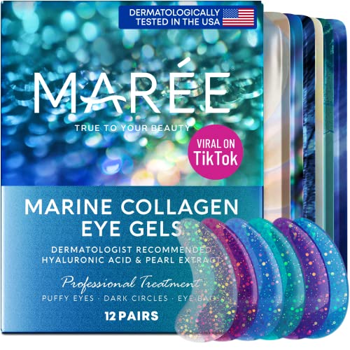 51JNx0vvMdL.jpg Maree Eye Gel Pads - Reduce Wrinkles, Puffy Eyes, Dark Circles, Eye Bags - Natural Marine Collagen Eye Gels with Hyaluronic HA - Anti Aging Eye Mask Patches & Face Moisturizer - Image 1