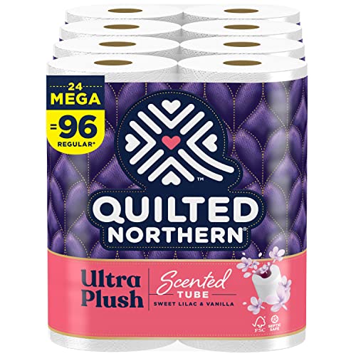 51Nt4yVBxSL.jpg Quilted Northern Ultra Plush Toilet Paper with Sweet Lilac & Vanilla Scented Tube, 24 Mega Rolls = 96 Regular Rolls (Packaging May Vary) - Image 1