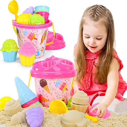 51OtwlCHwGL.jpg Bennol Beach Sand Toys for Kids Toddlers, Ice Cream Theme Kids Beach Sand Toys Set with Bucket Pail and Bag, Sand Castle Travel Beach Sandbox Toys Kit for Kids Toddlers Girls Boys Ages 3-10 - Image 1