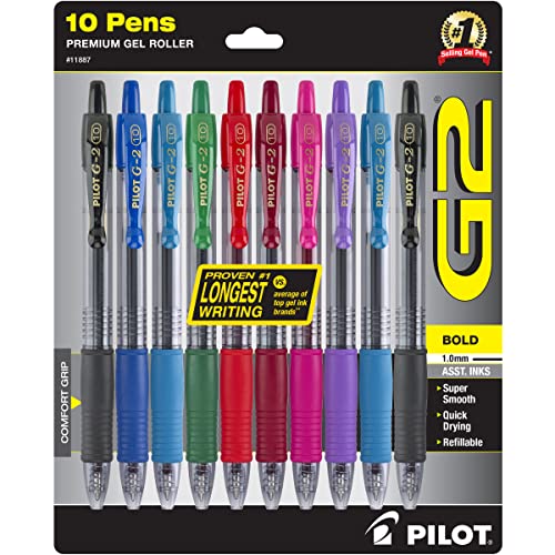 51TGacWB0XL.jpg Pilot G2 Premium Retractable Gel-Ink Rolling Ball Pens, Bold Point (1.0mm), Assorted, 10/Pk (11887) - Image 1