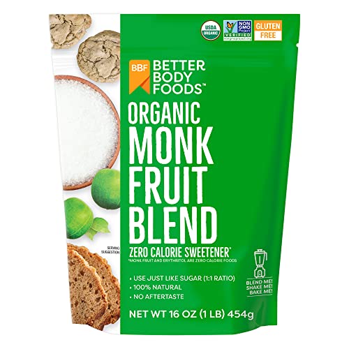 51WeQLcNyFL.jpg BetterBody Foods Organic Monk Fruit Sweetener Blend, Raw Cane Sugar Substitute, Zero Calorie, Keto Diet Friendly, Zero Net Carbs, Zero Glycemic, Baking, Extract, Sugar Replacement, 1lb, 16oz - Image 1
