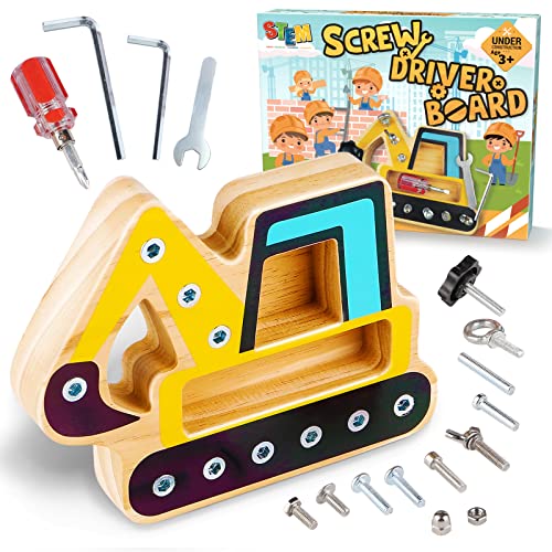 51a7UCui3DL.jpg CozyBomB Screw Driver Board Preschool Toys - Montessori Toys for 3 Year Old Learning Fine Motor Skills Educational Sensory Toy for 3+ Year Old Activities Sensory STEM Wooden Tool Set Screwdriver - Image 1