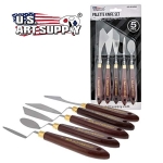 U.S. Art Supply 5-Piece Artist Stainless Steel Palette Knife Set - Wood Hande Flexible Spatula Painting Knives for Color Mixing Spreading, Applying Oil, Acrylic, Epoxy, Pouring Paint on Canvases, Cake - Image 3