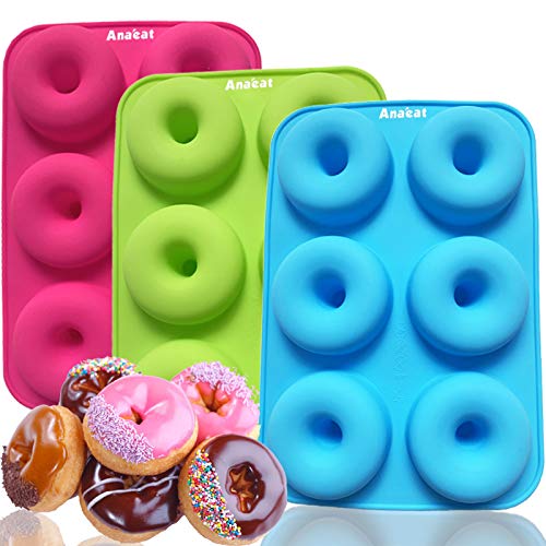 51cOHYpfwUL.jpg Anaeat 3 Pack Donut Pan Silicone Baking Mold, Just Pop Out! Non-Stick Doughnuts Baking Pans BPA Free for 6 Full-Size Donuts, Muffin, Cake Biscuit Bagels - Oven & Dishwasher Safe (Multicolor) - Image 1