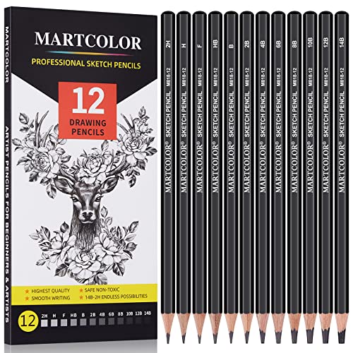 51e-gQtCcCL.jpg MARTCOLOR Drawing Sketching Pencils Set, 12 Pack Graphite Pencils(14B - 2H), Ideal for Drawing Art, Sketching, Shading, Artist Pencils for Artist Adults Kids Beginner - Image 1