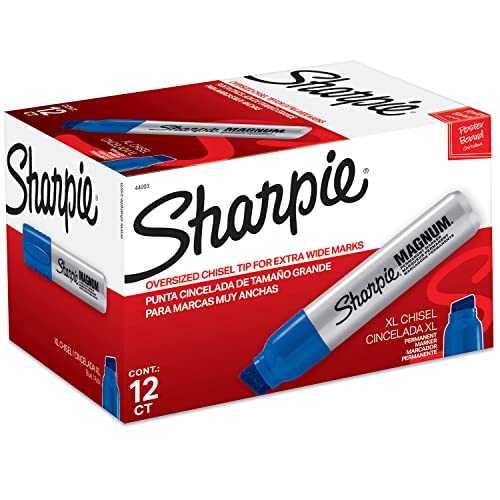Version 1.0.0 SHARPIE Magnum Permanent Marker, Oversized Chisel Tip, Great for Poster Boards, Blue, 12 Count - Image 1